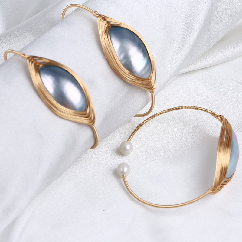 Fashion Bangle Handmade Sea Water Mabe Pearl Bracelet