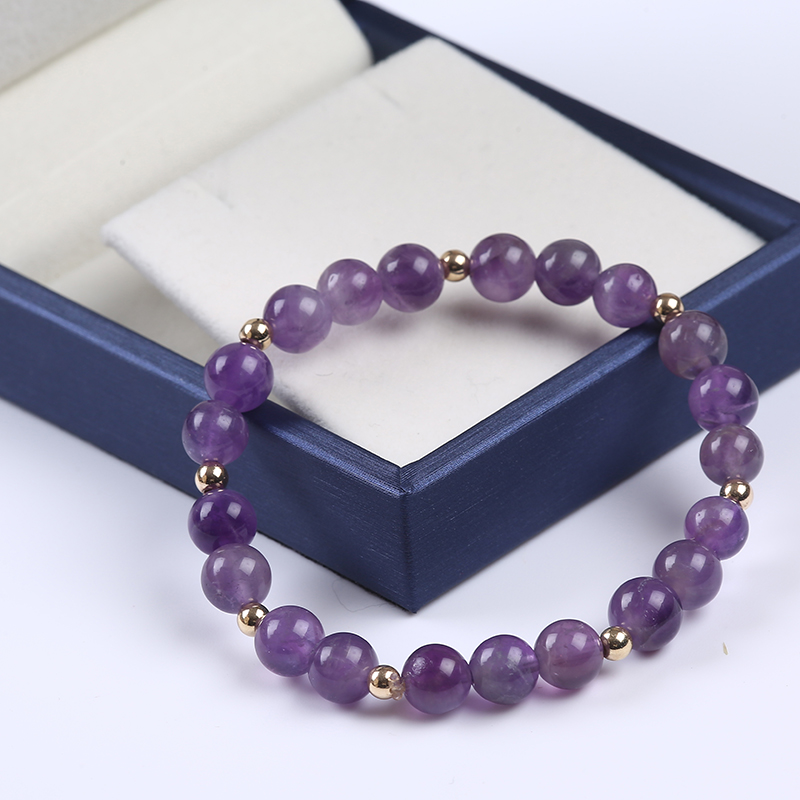 Natural Amethyst Stone Bracelet with Gold Metal Spacer