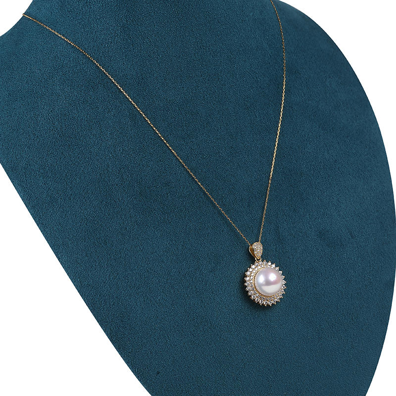 Sun Flower Shape Round Pearl Pendant with Zircon for Party
