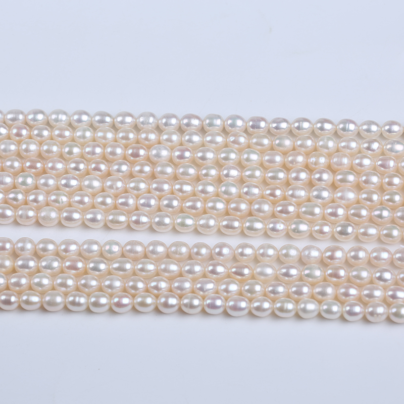 6-6.5mm High Quality Natural White Rice Pearl Strand for Necklace