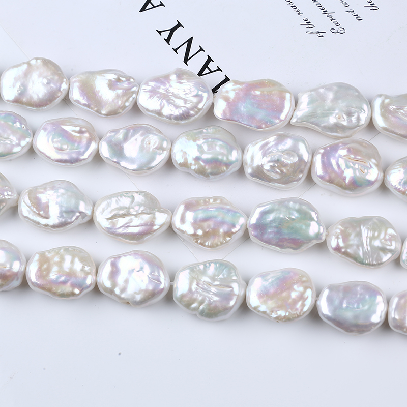17-18mm Cultured White Freshwater Coin Pearl Strand for Earrings 