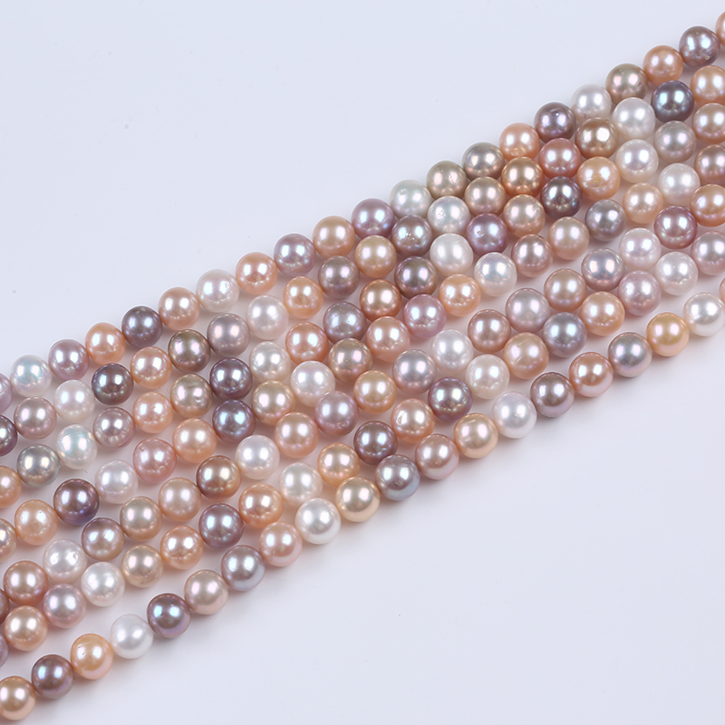 8-9mm Natural Multi Color Near Round Pearl Strand for Necklace