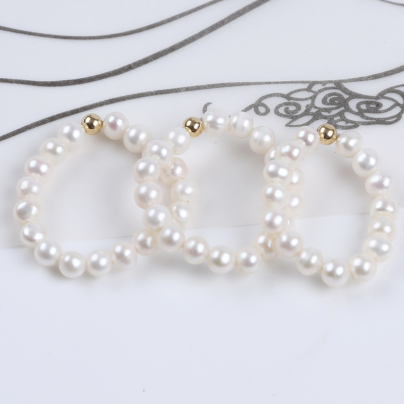 Fashion And Simple Elastic Adjustable Small Size Potato Pearl Ring for Women