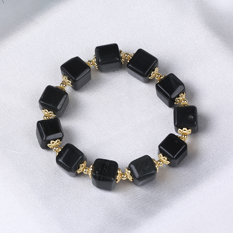 Natural Square Shape Gemstone Elastic Bracelet for Men 